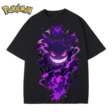 Pokémon Anime Gengar Printing T-shirt 2026 Men's and Women's Summer New Street Hip Hop Large Loose Daily Parent-child Top