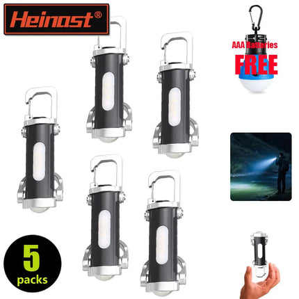 Portable Rechargeable LED COB Keychain Handheld Flashlights With Hook Hanging Emergency  Work Lamp For Camping Walking Hiking