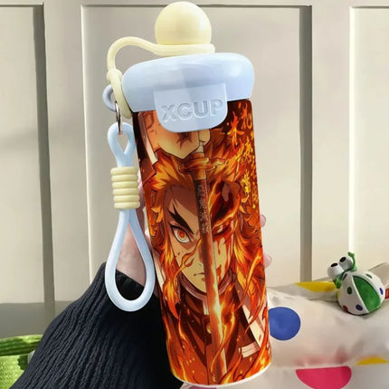 Demon Slayer Stainless Steel Insulated Cup Cute Fashion Cartoon Floating Ball Straw Thermos Portable Coffee Cup Gift for Friends