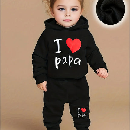 Newborn baby girl's English printed fleece hoodie and sporty casual pants are suitable for outdoor use