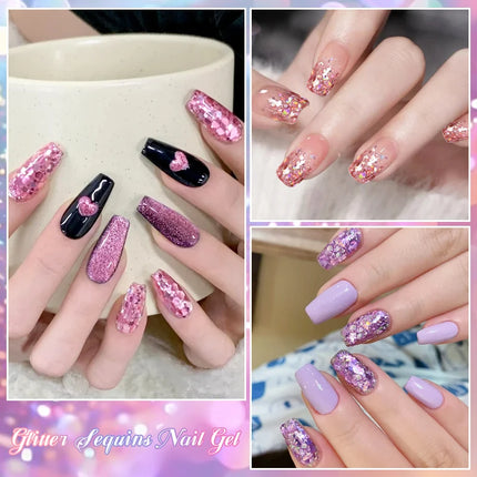 8ml Glitter Sequins Gel Nail Polish Nude Pink Silver Laser Glitter Semi Permanent Soak Off UV Gel Varnish Manicure Nail Supplies