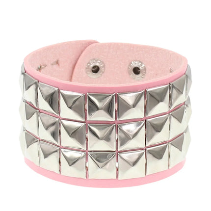 Black Leather Goth Square Washer Rivet Bracelet Cuff Wristband Gothic Punk Bracelets For Armbands Men Women