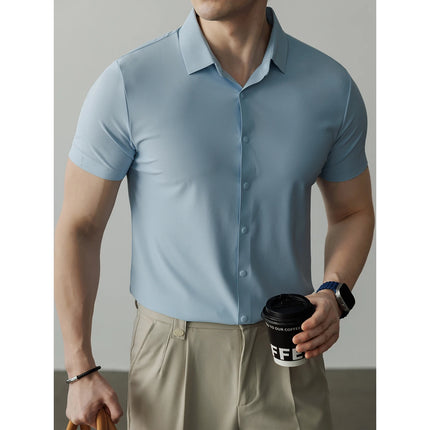 Men's 4-Way Performance Stretch Short Sleeve Shirt Slim Fit Quick Dry Cooling Athletic Polo Casual Button Down Business Top
