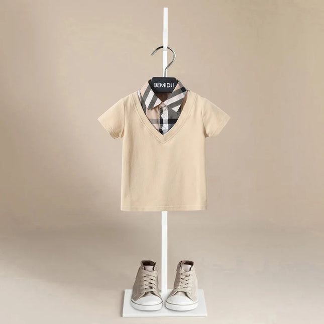 Summer Baby Boys Clothes Shirt Short Sleeve Tee Tops Fashion Toddler Children Sport  Shirts Little Kids Outfits Fake Two