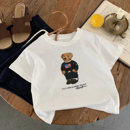 Children's T-Shirt Summer New Arrival Boys and Girls Cartoon Bear Short Sleeve T-Shirt Baby Korean Style Print T-Shirt