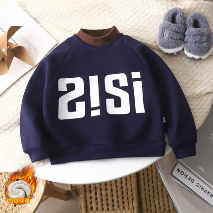 Children High Collar Sweater Winter Boys Long Sleeve T-shirt Small and Medium-sized Children Plush Warm Pullover