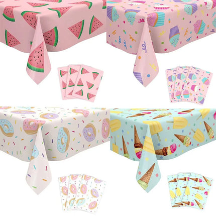 Ice Cream Theme Disposable Tablecloth Happy Birthday Party Decoration For Home Summer Wedding Birthday Baby Shower Decor