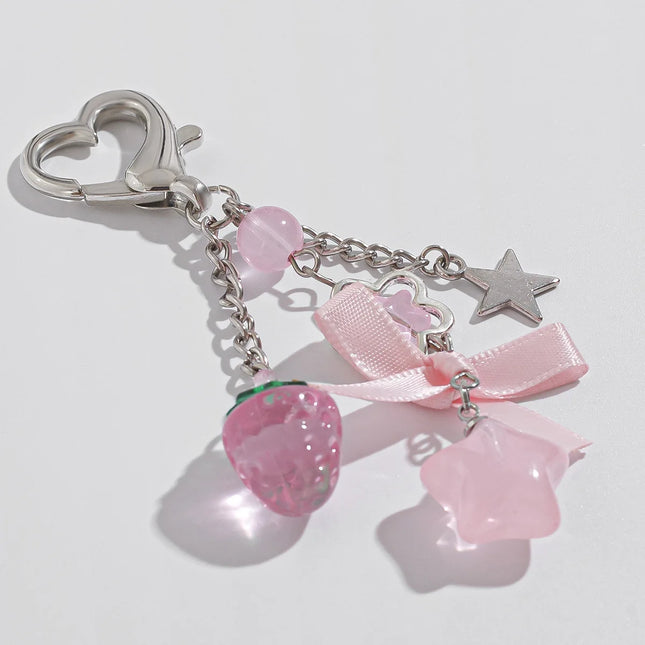 Cute Anti Loss Keychain Y2K Fashion Creamy Style Sweet Bag Small Pendant Fresh Butterfly Bow Pink Star Beaded Buckle Decoration