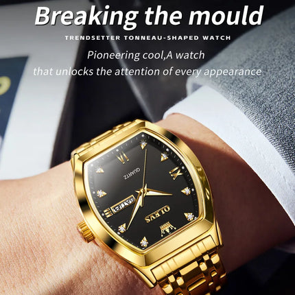 OLEVS 5528 Men's Watches Luxury Tonneau Original Top Brand Quartz Watch for Men Waterproof Luminous Week Date Male Wristwatch