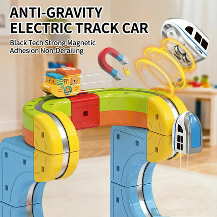 Anti-Gravity Suction Magnetic Track Set Electric Train Toy for Kids DIY Building Blocks Race Track Set Rail Car Birthday Gift