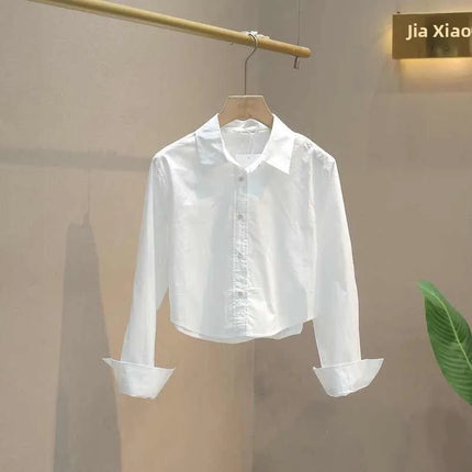 Fall Fashion Women's Small Size Casual Long Sleeve Shirt Design Versatile Short High Waist Slim Top for Ladies