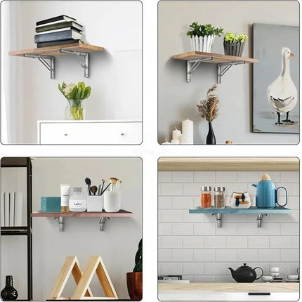 2PCS Heavy Duty Folding Shelf Brackets, Metal Triangle Wall Mounted Collapsible Angle Bracket for Table, Workbench, Desk