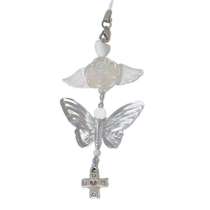 Bowknot Phone Chain Angel Wing Pendant Keychain Sweet Cool Phone Lanyard Acrylic Keyring Bag Ornament