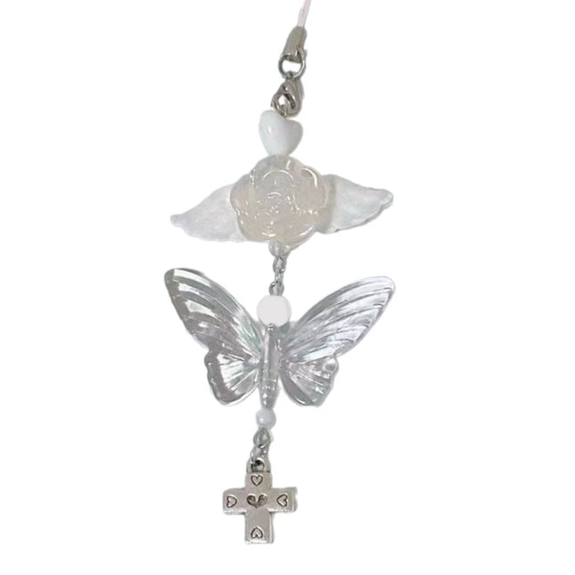 Bowknot Phone Chain Angel Wing Pendant Keychain Sweet Cool Phone Lanyard Acrylic Keyring Bag Ornament