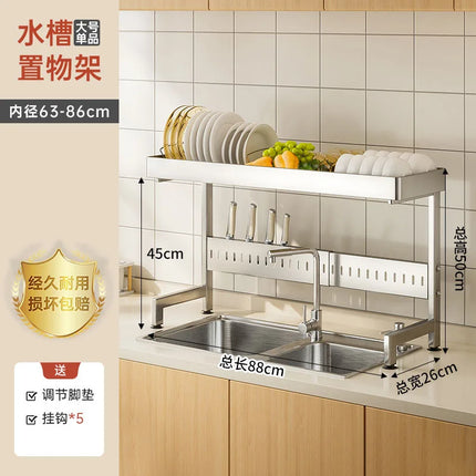 Adjustable Over Sink Dish Drainer Stainless Steel Kitchen Tableware Organizer Rack