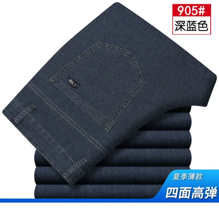 High Waist Flat Thin Summer Mens Jeans Pants Straight Loose Stretch Casual Blue Black Jeans for man Cotton 2026 Size  40 42