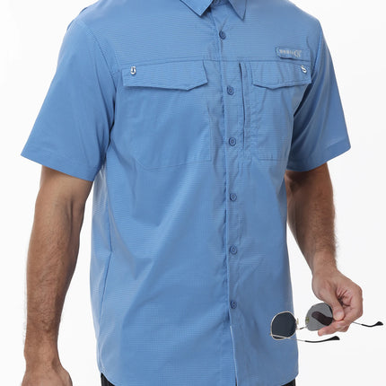 Summer UPF 50+ Men's Short Sleeve Fishing Shirts, Breathable Cargo Shirt, Button Down Tactical Shirts Cooling for Hiking Safari