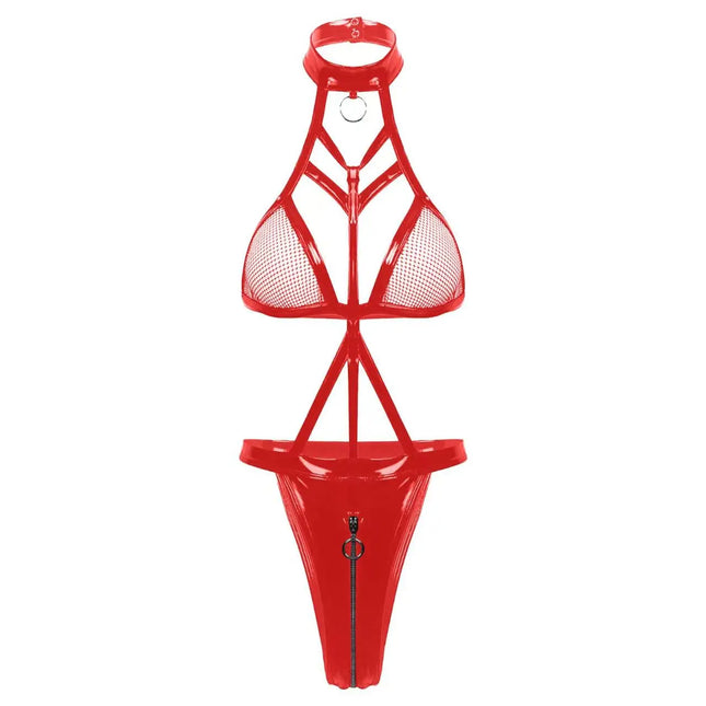 Sexy one-piece underwear with zipper, crotchless, teddy women's lacey sheer erotic lingerie