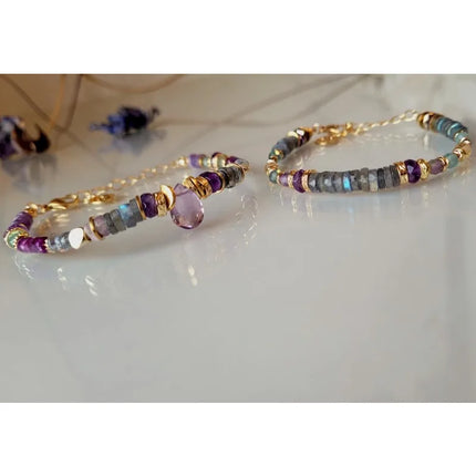 Amethyst and Labradorite Jewelry Semi-Precious Stone Bracelet Beaded Bracelet for Women