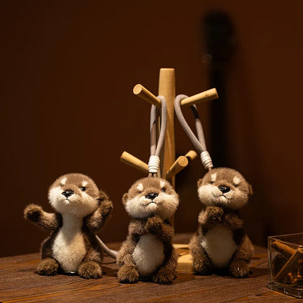 Cute Otter Plush Keychain Realistic Stuffed Otter Animal Pendant Doll Soft Plushies Key Ring for Bag Decoration Gifts Girl
