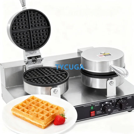 185mm Nonstick Plate Double Head Electric Waffle Maker Cake Baking Machine Round Gofreras Kitchen Home Commercial Appliance Use