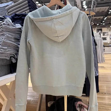 Mint Green Sweet Zip-up Hoodie Woman Autumn Zipper Drawstring Hooded Long Sleeve Cotton Sport Sweatshirt Slim Hoodies Y2k Tops