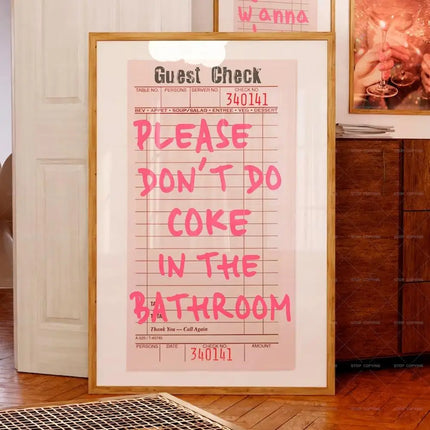 Retro Please Don't Do Coke In The Bathroom Beige Groovy Animated Hearts Wall Art Canvas Painting Posters Living Room Home Decor