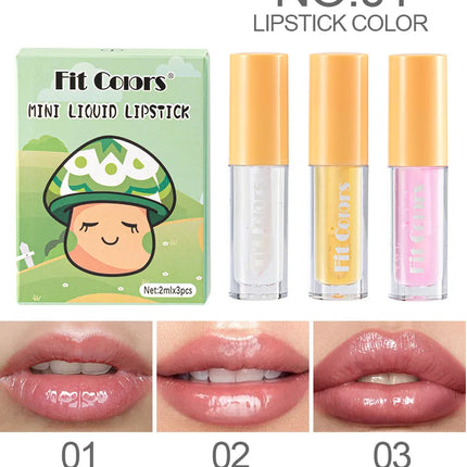 Cute Lipstick Set 3pcs/set Velvet Matte Waterproof Red Nude Black Lip Stick Tint Makeup Mini Lip Gloss Kit Plumping Lip Oil Set
