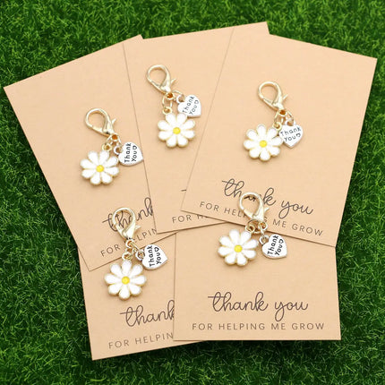 5pcs Elegant Charm Heart & Flower Keychains Inspirational Cards Daisy Tulip Hydrangea Cherry Blossom Birthdays Weddings Festive