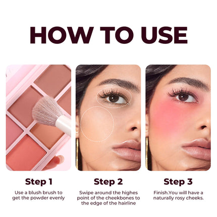 Long Wear Blush Makeup Palette Buildable Color Velvet Finish Face Powder Cheek Contouring Brightening