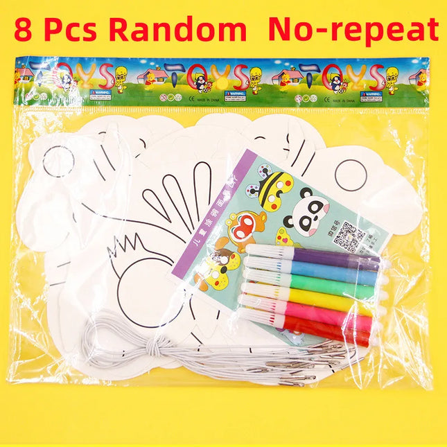 DIY Kids Color Cartoon Animal Painting 8 Pcs Mask Kindergarten Graffiti Art Craft Toys Children Creative Painting Toys Gift