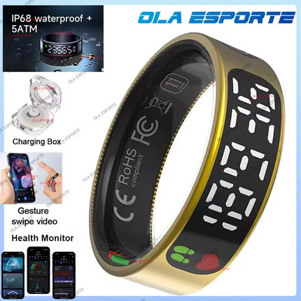 2026 New Sr08 Smart Ring LED Display Screen and Touch, Men Women, Heart Rate Health Monitoring, 5ATM Waterproof Sports Smartring
