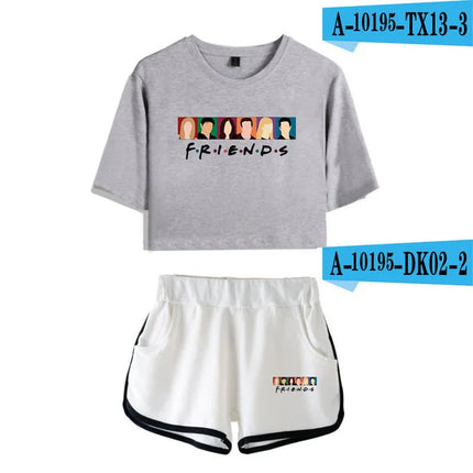 Fashion Youthful Trendy Show I'll Be There for You Short Sleeve Shorts+lovely T-shirts Dew navel Girl suits Two Piece Set