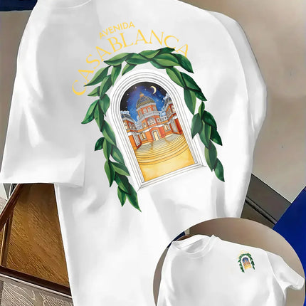 Stylish North Africa Inspired Tee Featuring Night Cityscape Green Leaves 100% Cotton Men's T-shirt Summer Streetwear