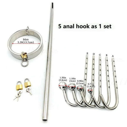 Stainless Steel Collar Slave Forced Posture Body Harness Hook Restraint BDSM Ball Plug Bondage Anal Plug Sex Toys for Men Women
