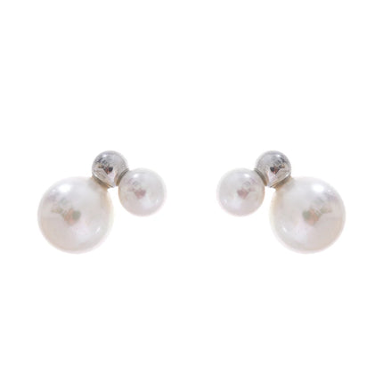 Yhpup Korean Style Imitation Pearls Round Stud Earrings Charm Stainless Steel Small Golden Daily Jewelry Gold Platinum Plated