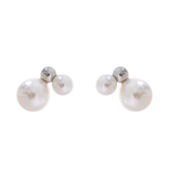 Yhpup Korean Style Imitation Pearls Round Stud Earrings Charm Stainless Steel Small Golden Daily Jewelry Gold Platinum Plated