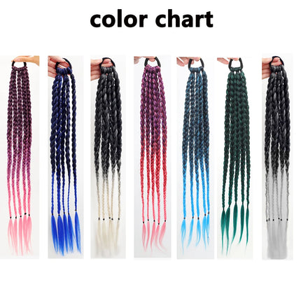 Synthetic Girls Colorful Braids Hair Extensions With Rubber Bands Rainbow Braided Ponytail Hairpieces For Kids Hair Accessories