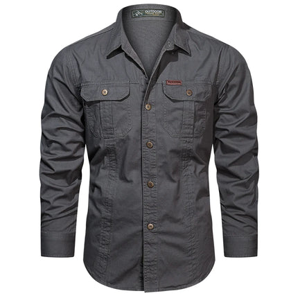 2024 Spring Cotton Cargo Shirt for Men Long Sleeve Multi-Pocket Shirts Outdoor Casual Colthing High Quality Militar Overshirt