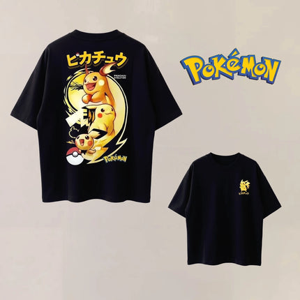 Summer Anime Pokémon Cosplay T-Shirt Cotton Short Sleeve Tops Casual Loose Retro T-Shirt Men Women Kids Family Matching Outfits