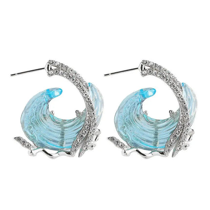 1/3PCS Ocean's Oath Wave Decorative Ring Necklace Earrings Jewelry Set For Women Gift Fashion Sky Blue Decoration Jewelry Gift
