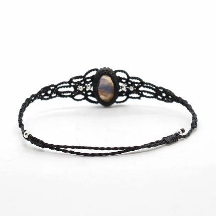 Braided Labradorite Stone Macrame Bracelets For Women Natural Spectrolite Flash Stone Rope Weave Adjustable Bracelet Jewellery