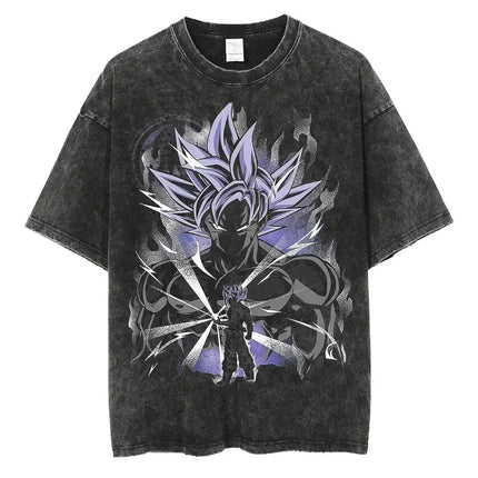 Anime Dragon Ball Z Vegeta Vintage Wash T-Shirt Short Sleeve Loose Sports Fitness T-Shirt Men's Harajuku Clothing Dragon Ball