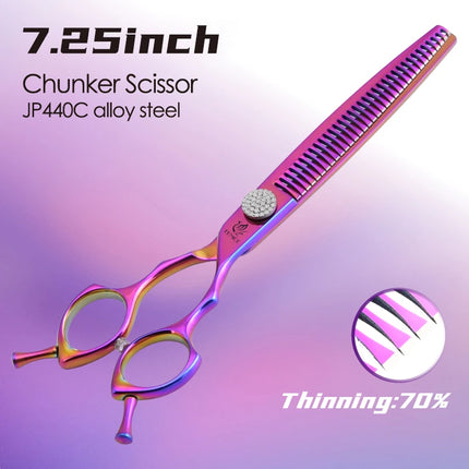 Fenice Grooming Scissors Diamond Screw 7.25 Inch Professional Curved Chunker Scissors Thinner Shears for Pet Groomers Tesoura