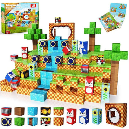 100Pcs Magnetic Building Blockss Creative Adventure Theme 3D Desktop DIY STEM Kids Street Scene Set Architectural Model