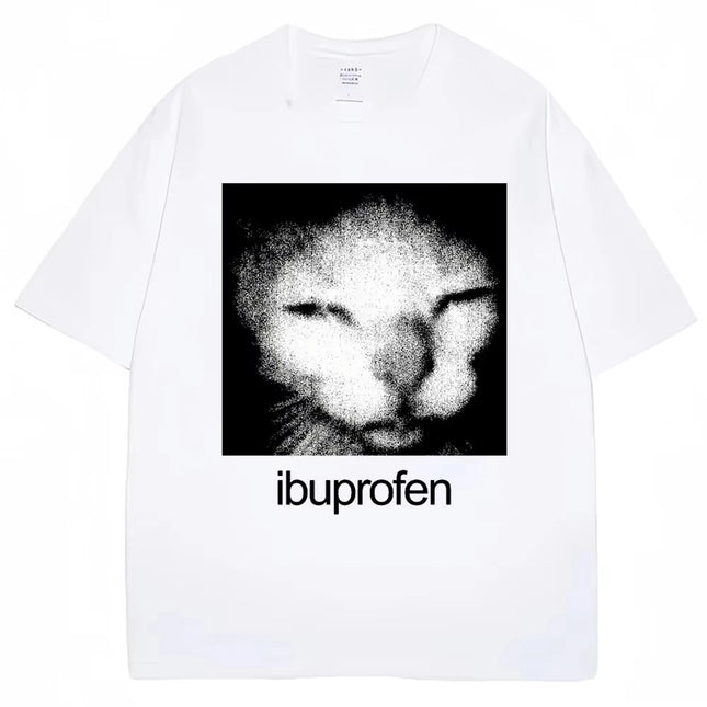 2026 Vintage Funny Ibuprofen Cat Meme Graphic T Shirt Women Humor Fashion T Shirts Oversized Casual Streetwear T-shirts Y2K top