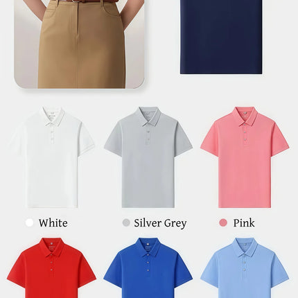 6XL Anti-Wrinkle Pearl Weave Cool Feeling Solid Color Polo Shirt Seamless Collar Four Button Men's T-Shirt Summer Breathable