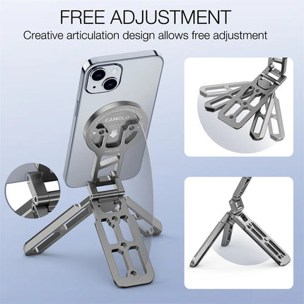 Foldable Magnetic Tablet Phone Holder Handle Phone Tripod Mount w Arca ColdShoe Desk Mount for iPhone 16/15/14/13 XIAOMI Magsafe