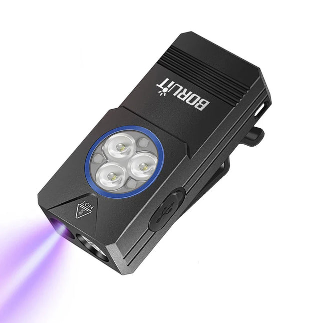 BORUiT EV30 550LM Keychain EDC Flashlight Type-C Rechargeable UV LED Work Light Torch with Magnet Camping Pocket Lantern