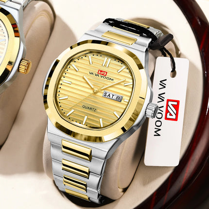 VA VA VOOM Square Luxury Men Wristwatch Waterproof Luminous Date Stainless Steel Male Clock Business Sports Quartz Watch for Men